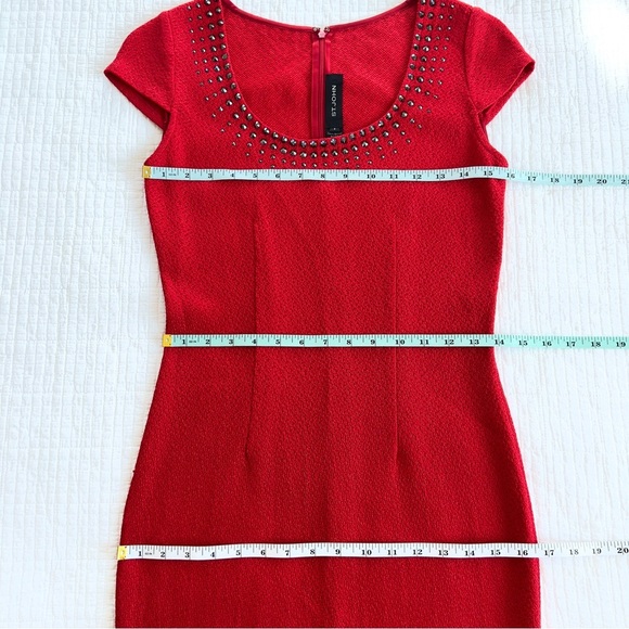 St. John Santana Knit Evening Red Formal Gown Mermaid Cap Sleeve Sz 2 - Picture 9 of 11
